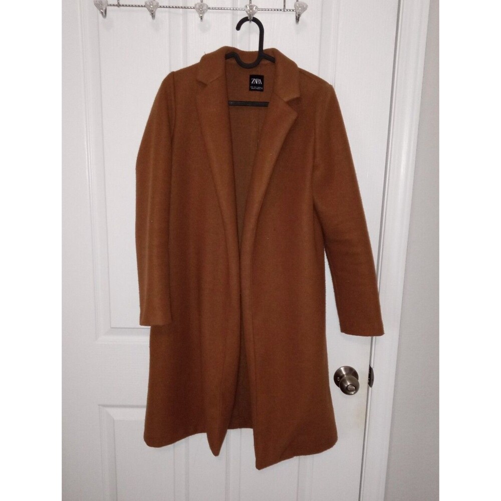 Zara Basic Soft Camel Coat Long Open Front Size Small - Picture 2 of 10